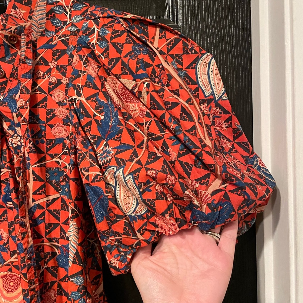 ULLA JOHNSON 100% Cotton Short Puff Sleeve Elise Hibiscus Floral Blouse 6 $495 - Picture 3 of 16